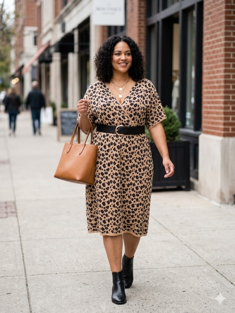 Lane Bryant Leopard Print Faux Wrap Midi Dress 14/16 Mob Wife Casual Chic